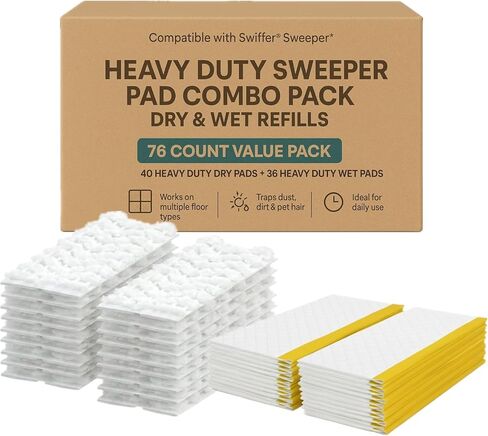 76 قطعة قابلة لإعادة التعبئة متوافقة مع مكنسة سويفر، 40 قطعة قماش جافة و36 وسادة مبللة، وسادات ممسحة قابلة لإعادة التعبئة لتنظيف الأرضيات in Kuwait