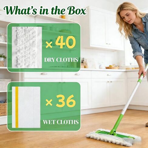 76 قطعة قابلة لإعادة التعبئة متوافقة مع مكنسة سويفر، 40 قطعة قماش جافة و36 وسادة مبللة، وسادات ممسحة قابلة لإعادة التعبئة لتنظيف الأرضيات in Kuwait