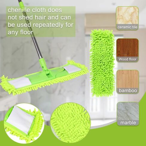 4Pcs Soft Flat Mop Refill Pads, High Absorption Cloth for Multi-Surface Floor Cleaning, 15.35-inch Board Compatible, Green in Kuwait