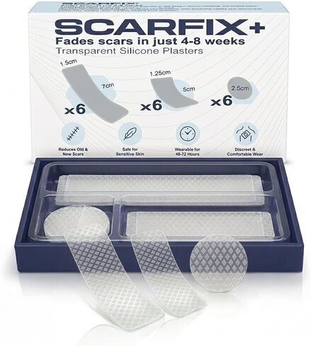 Silicone Scar Patches | Medical-Grade & Hypoallergenic Scar Care for Surgery, C Section Recovery, Keloids, Burns & Stretch Marks | 18 Pre-Cut Flexible Acne Scar Strips in Kuwait
