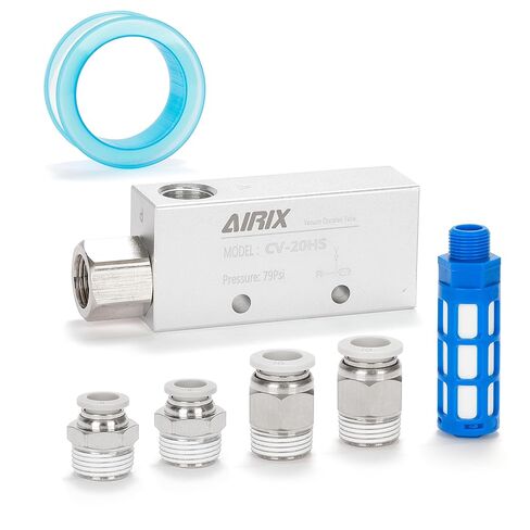 CV-20HS Vacuum Generator, Compact Pneumatic Ejector with Bonus Silencer Filter & 3/8" G Fittings, High-Efficiency Vacuum for Pick-and-Place, Packaging, CNC & Automation in Saudi Arabia