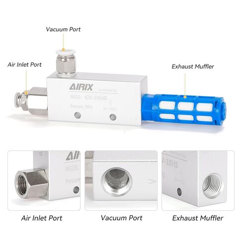CV-20HS Vacuum Generator, Compact Pneumatic Ejector with Bonus Silencer Filter & 3/8" G Fittings, High-Efficiency Vacuum for Pick-and-Place, Packaging, CNC & Automation in Saudi Arabia