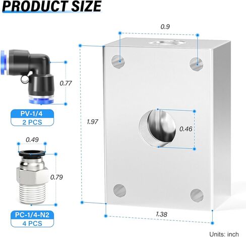 TAILONZ PNEUMATIC 1/4"NPT Push-in Connection Shunt Push to Connect Fittings Manifold Block Assembly Pneumatic Kits with 1/4"OD x 1/4"NPT Straight Connector and 1/4"OD Elbow Connector (Pack of 8) in Saudi Arabia