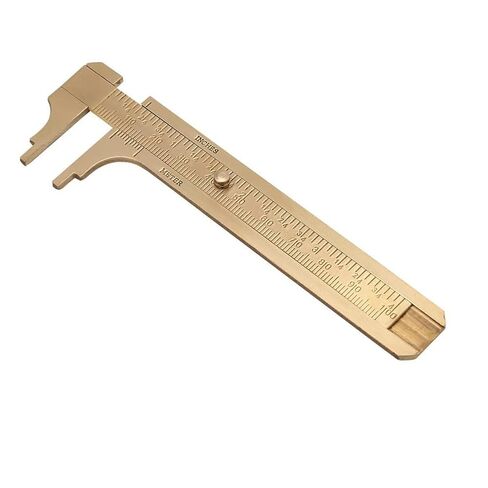 100mm (3.94in) Easy Sliding Gauge Brass Vernier Caliper Ruler Measuring Tool Double Scales mm/inch Mini Brass Pocket Ruler in Saudi Arabia