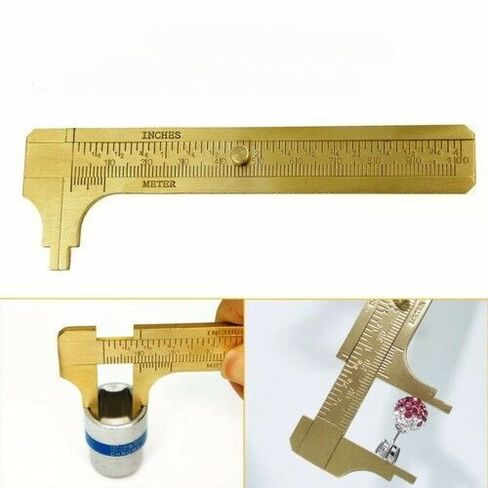 100mm (3.94in) Easy Sliding Gauge Brass Vernier Caliper Ruler Measuring Tool Double Scales mm/inch Mini Brass Pocket Ruler in Saudi Arabia