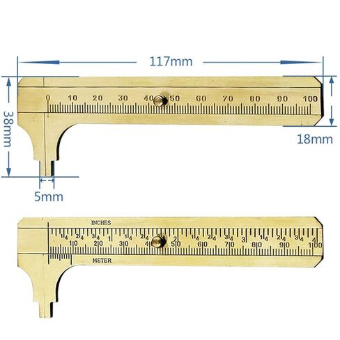 100mm (3.94in) Easy Sliding Gauge Brass Vernier Caliper Ruler Measuring Tool Double Scales mm/inch Mini Brass Pocket Ruler in Saudi Arabia