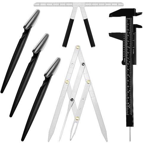 Weewooday 6 Pieces Tattoo Eyebrows Rulers 3 Point Positioning Ruler Mini Caliper Double Scale Vernier Calipers Eyebrow Caliper Microblading Ruler Measuring Tool with Eyebrow Shaver (Blue) in Kuwait