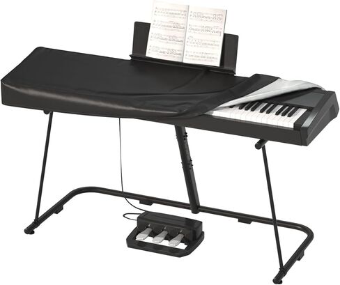 غطاء بيانو 61/88 مفتاح، مقاوم للماء والغبار، غطاء بيانو رقمي مقاوم للأشعة فوق البنفسجية لـ 61/88 مفتاح، قماش أكسفورد مطلي بالفضة 420D، مع سحاب حامل الموسيقى، رباط قابل للتعديل (61 مفتاحًا أسود) in Kuwait