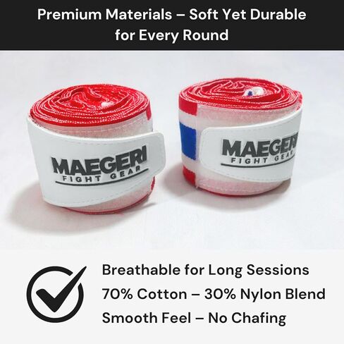 Muay Thai Hand Wraps 180 Inch – Thai Flag Elastic Boxing Hand Wraps for Muay Thai, Kickboxing & MMA – Muay Thai Wrist Wraps for Men & Women – Professional Training Equipment in Kuwait