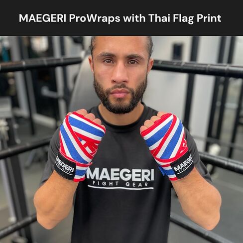 Muay Thai Hand Wraps 180 Inch – Thai Flag Elastic Boxing Hand Wraps for Muay Thai, Kickboxing & MMA – Muay Thai Wrist Wraps for Men & Women – Professional Training Equipment in Kuwait