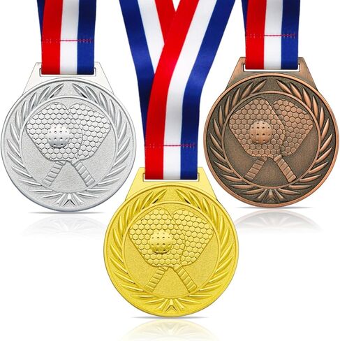 Donrime Pickleball Medals - 2.56 Inch Gold Silver Bronze Metal Pickle Ball Medal with V Neck Ribbons for Kids Adults Trophy Award Prize Gift in Kuwait