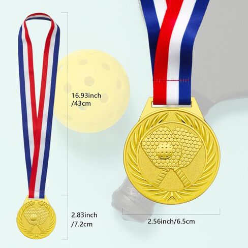 Donrime Pickleball Medals - 2.56 Inch Gold Silver Bronze Metal Pickle Ball Medal with V Neck Ribbons for Kids Adults Trophy Award Prize Gift in Kuwait