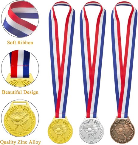 Donrime Pickleball Medals - 2.56 Inch Gold Silver Bronze Metal Pickle Ball Medal with V Neck Ribbons for Kids Adults Trophy Award Prize Gift in Kuwait