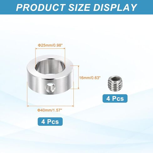 MECCANIXITY 4pcs Stainless Steel Shaft Collar, 5mm(3/16") ID 10mm(3/8") OD 6mm(1/4") Thickness Single Hole Bore Shaft Locking Collars for Gearbox Assemblies, Machine Tools in Kuwait