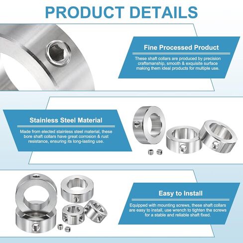 MECCANIXITY 4pcs Stainless Steel Shaft Collar, 5mm(3/16") ID 10mm(3/8") OD 6mm(1/4") Thickness Single Hole Bore Shaft Locking Collars for Gearbox Assemblies, Machine Tools in Kuwait
