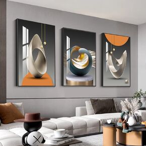 MPLONG Abstract Modern Minimalist Natural Framed Decorative Painting - Large Size Wall Art Set of 3 Wall Decor for Living Room, Bedroom, Dining Room, Office, etc. (Blue, 20 "X 28" X 3 pieces)