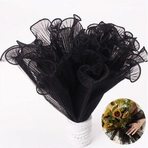5 Yards of Korean Bouquet Floral Packaging Netting, Pleated Wave Netting Floral Flower Supplies, Valentine's Day Wedding Florist Supplies (Black)