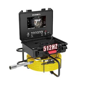 Sewer Camera with 512Hz Sonde Self-Leveling,Pipe Inspection Camera with DVR Recorder,Endoscope with Meter Counter 12pcs LED Lights for Plumbing 100ft/30m (16 GB SD Card Included)