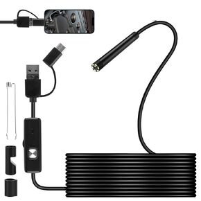 كاميرا المنظار مع الضوء - كاميرا منظار USB 3 في 1 كاميرا ثعبان صلبة مرنة مع 6 مصابيح LED منظار مع كابل صلب بطول 11.48 قدم كاميرا ثعبان مقاومة للماء لنظام Android من النوع C USB in Kuwait
