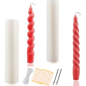 MILIVIXAY 2 Pieces Spiral Taper Silicone Candle Molds -30 Ft. of Wick, 50pcs Wick Stickers and 2pcs Wick Clips Included As A Gift