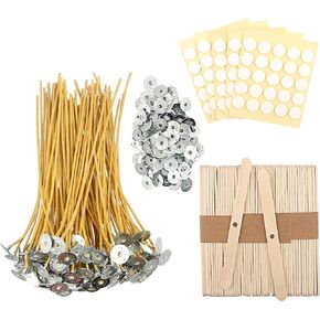 MILIVIXAY 100PCS 10 inch Thick Hemp Candle Wicks (Dia:3mm) with 100 Metal Tabs, 100PCS Candle Wick Stickers and 50PCS Wick Holders - Wicks Coated with Natural Beeswax.