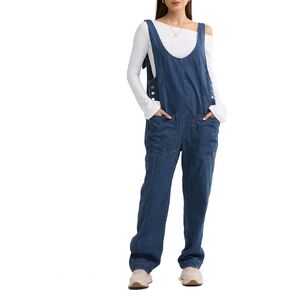 Gacaky Women's Oversized Denim Overalls Adjustable Strap High Roller Jumpsuit Casual Sleeveless Rompers with Pocket