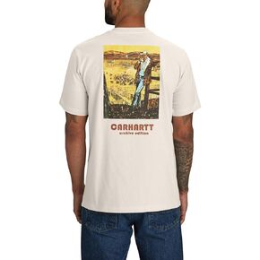 تي شيرت Carhartt رجالي مريح الوزن ثقيل الوزن بأكمام قصيرة وجيب برسوم المزرعة