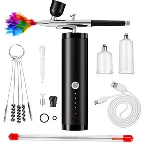 Airbrush Kit Portable Airbrush with Compressor Auto Airbrush Gun Kit Handheld Airbrush Set High Pressure Air Brush Set with 0.3mm Nozzle Cordless Cleaning Air Brush Set (Golden)