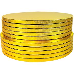 10 عبوات من ألواح الكيك الذهبية مقاس 10 بوصة، طبلة الكيك، طبلة لوحة الكيك المستديرة القوية لكعكة عيد الميلاد، رقائق مقاومة للدهون، قاعدة عرض دائرية ناعمة احترافية، بسمك 1/2 بوصة، عبوة من 10 قطع in Kuwait