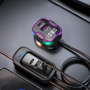 Bluetooth 5.3 Adapter for Car, 5 Ports Wireless FM Radio Transmitter for Car, Radio Bluetooth Receiver, Hands-Free Calling [U Disk &Colorful Ambient Lighting]