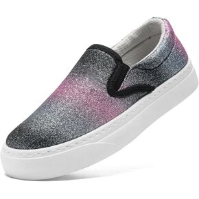 Toddler Sneakers for Girls Boys Low Top Slip On Kids Canvas Casual Shoes Comfortable Walking Sequins Glitter Shoes