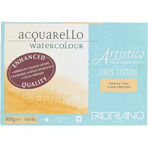 Fabriano Artistico Traditional White Watercolor Block, 140 lb./300 GSM, Cold Press, 25 Sheets, 5" x 7"