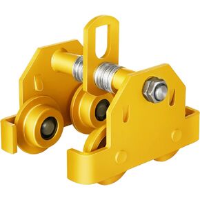 عربة يدوية 1100 رطل بسعة 1/2 طن، عربة شعاع الدفع، عرض شفة I-Beam 2.5 بوصة - 3.7 بوصة، رافعة ذات عجلات مزدوجة لشعاع I المنحني المستقيم