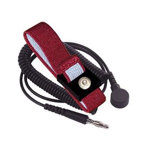 Anti-Allergy Wrist Strap Set - 4mm Male snap, Maroon Band, 2.5mm Polyurethane Coil Insulation - 6' Cord