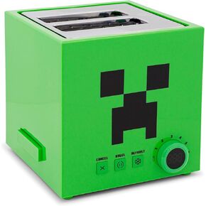 Minecraft Green Creeper 2-Slice Toaster For Bagels, Waffles, and Breads | Features 6 Settings With Defrost Option | Imprints Creeper Symbol On Bread