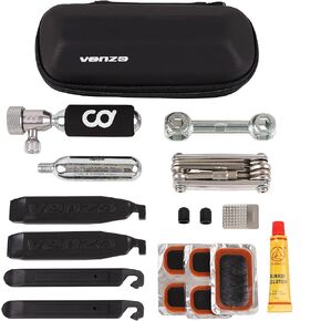 CyclingDeal Bike Bicycle Tyre Repair Maintenance Kit Including Tyre Lever, CO2 Inflator, Hand Tool, Tube Patch