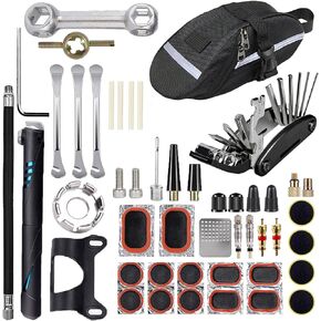 EDIONS Bike Repair Tool Kit, Portable Bike Patches Fixes Tool Kit with Multitool Hex Key Wrench, Mini Bike Pump, Bike Tire Lever, Bike Tube Patch for Road Mountain Bikes