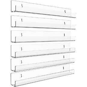 أرفف كتب الحضانة مقاس 12 بوصة للجدار، 6 عبوات من رف كتب الأكريليك الشفاف للأطفال الصغار، أرفف عائمة لديكور الحائط، عرض الفينيل، رف حافة الصورة، حامل سجل، رف طلاء الأظافر in Kuwait