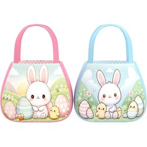 Easter Bunny Basket Egg Bags for Kids, Bunny Basket and Eggs Hunt Bag, Easter Bunny Gifts Bags for Easter, Personalized Basket Easter Gift for Boys Girls (Blue+Pink) in Saudi Arabia