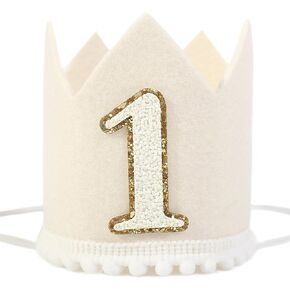 BOOMPA Boho 1st Birthday Celebration Hat - 1st Birthday Crown Hat，Natural Boho First Birthday Decorations，Best 1st Birthday Accessories, Milky white Colored 1st Birthday Hat, Cake Smash Photo Prop