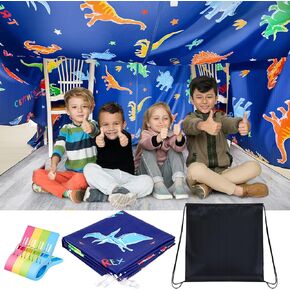 Dinosaur Blanket Fort Building Kit for Kids 118 x 118 Inch Build a Fort Blanket 8 Pcs Clips with a Storage Bag Portable Tent Fort for Indoor Outdoor Girl Boy