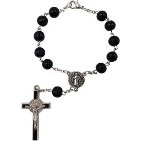 TALISMAN4U Saint Benedict Medal One Decade Catholic Rosary Black Prayer Beads with Cross Crucifix Holy Land Gift