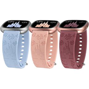 3 Pack Cartoon Engraved Band Compatible with Fitbit Versa 4 Bands/Fitbit Versa 3 Bands/Sense/Sense 2 Band Women, Cute Soft Silicone Replacement Bracelet Sport Designer Fancy Strap
