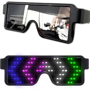 GS GLOWSEEN Led Rave Glasses Light Up Sunglasses Cordless, USB Rechargeable 10 Modes Multi-Color Dynamic Glow in the Dark Glasses for Party Favors,EDM Festival Outfit,Halloween Costume Accessories