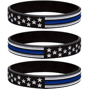 Sainstone Thin Blue Line American Flag Police Bracelet - Blue Lives Matter Silicone Rubber Wristband Band Set - Support Law Enforcement for Policeman's Prayer Gifts for Police Officers Cops