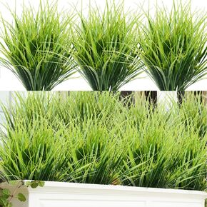 12 Bundles Artificial Grass Plants Fake Bushes Artificial Shrubs Wheat Grass Greenery for House Plastic Outdoor UV Resistant Faux Wheat Grass