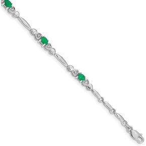 Diamond2Deal 10k White Gold Diamond and Emerald Bracelet, 0.01Ct