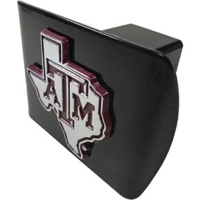 Texas A&M State Shaped Emblem with Maroon trim on Black METAL Hitch Cover
