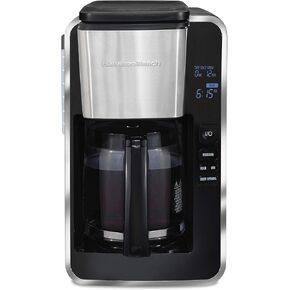 Hamilton Beach 12 Cup Programmable Front-Fill Drip Coffee Maker with Glass Carafe, Auto Shutoff, 3 Brew Options, Black with Stainless & Chrome Accents (46321)