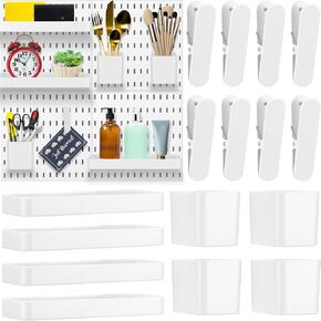 16 قطعة من مجموعة أدوات تنظيم الحائط Pegboard بما في ذلك 4 صناديق تخزين و4 حاويات مربعة و8 مقاطع ملحقات Pegboard باللون الأبيض للحرف الجدارية وتخزين منظمة المكتب المنزلي in Kuwait